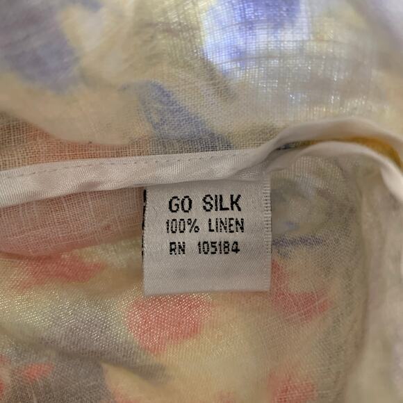 Go Silk Women 2X Beach Blouse Boho Tropical Altered Short Sleeve Linen Button Up - Picture 11 of 13